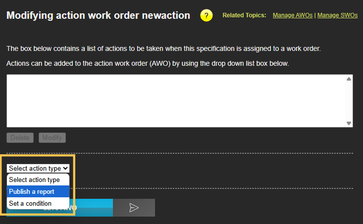 actions report drop down