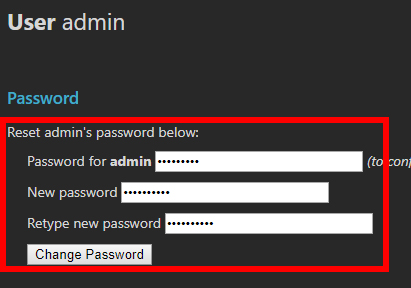 admin user password