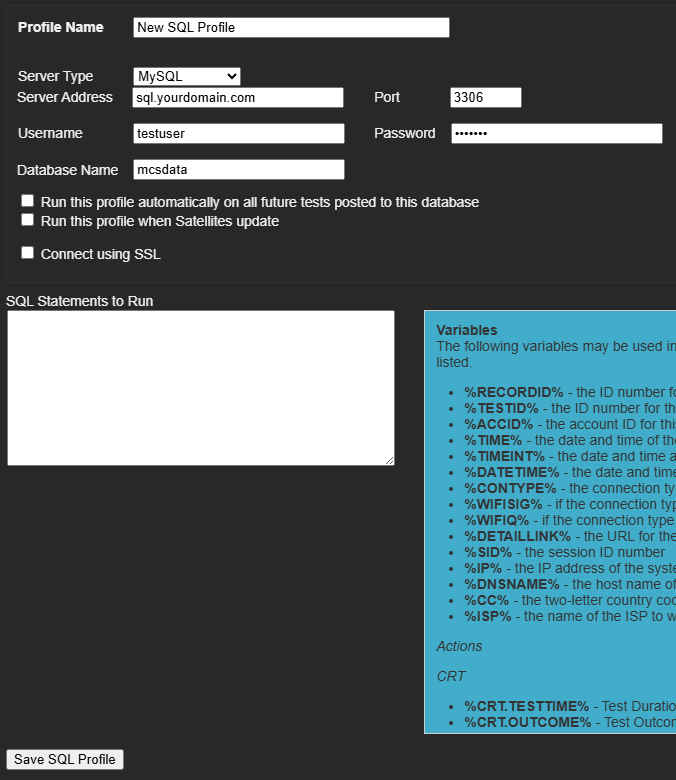 new sql profile configuration