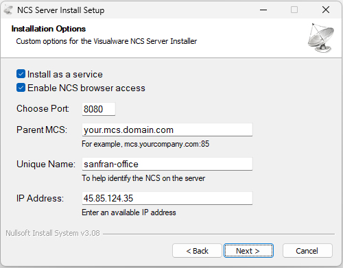 windows satellite server config