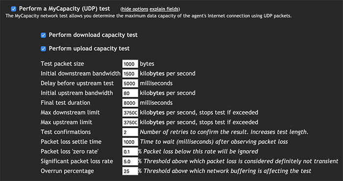 capacity test configuration