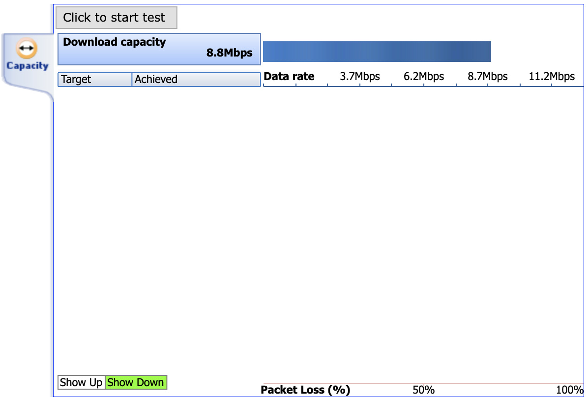 starting capacity test user interface