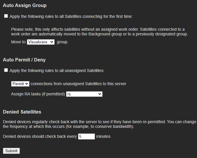 Satellite options page