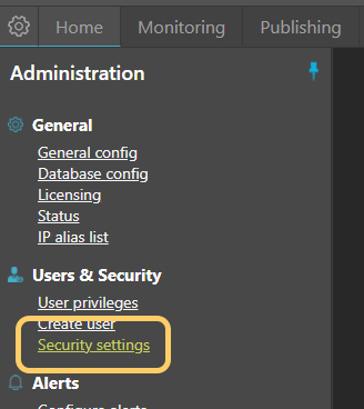 main menu security settings