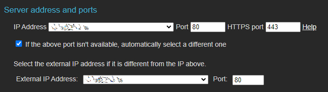 server IP and port