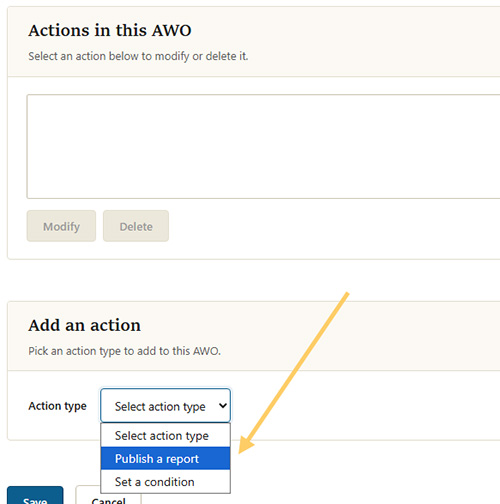 Publish a Report dropdown option