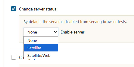 Change Server Setting dropdown with Satellite selected
