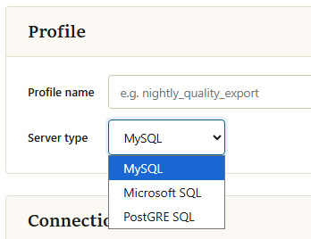 SQL type selection dropdown