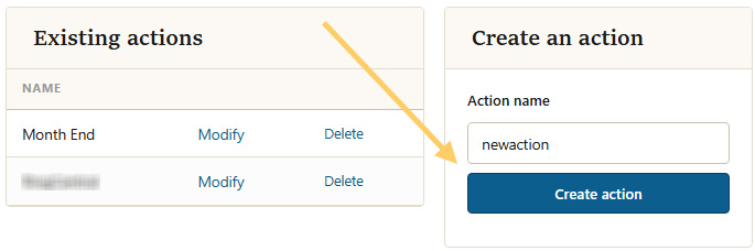 Action name input field