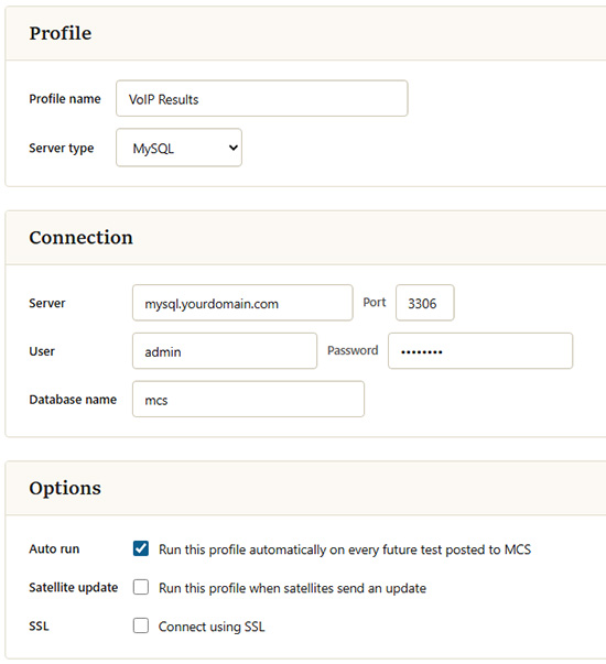 New SQL profile configuration screen