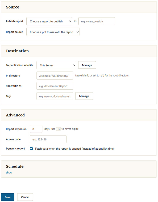 Report specification page