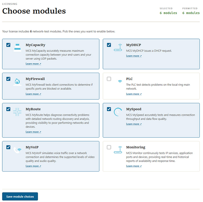 Plugin selection checkboxes