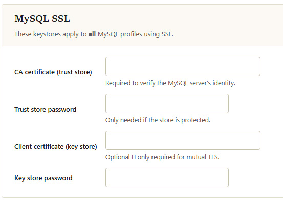 MySQL SSL configuration options