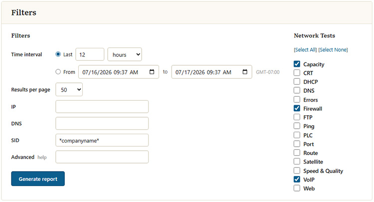 Generate report button interface