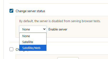 Change Server Setting dropdown with Satellite selected