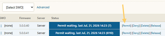 Satellites list showing individual permit links