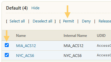 Satellites list showing global Permit link