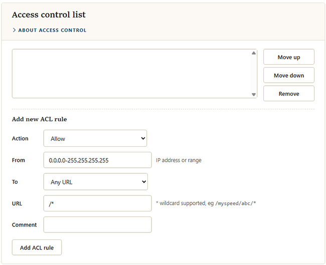Access control list editor and the add-new-rule form