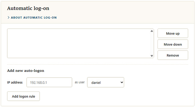 Automatic log-on editor and the add-new-rule form