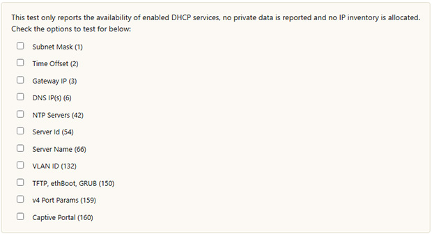 DHCP test configuration options