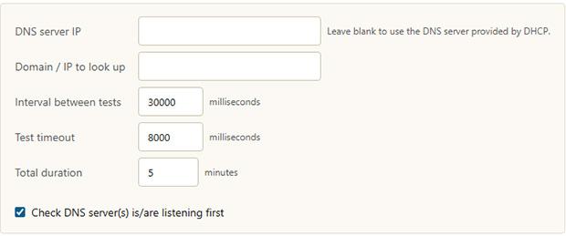 DNS test configuration options