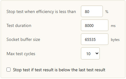 Efficiency test configuration options