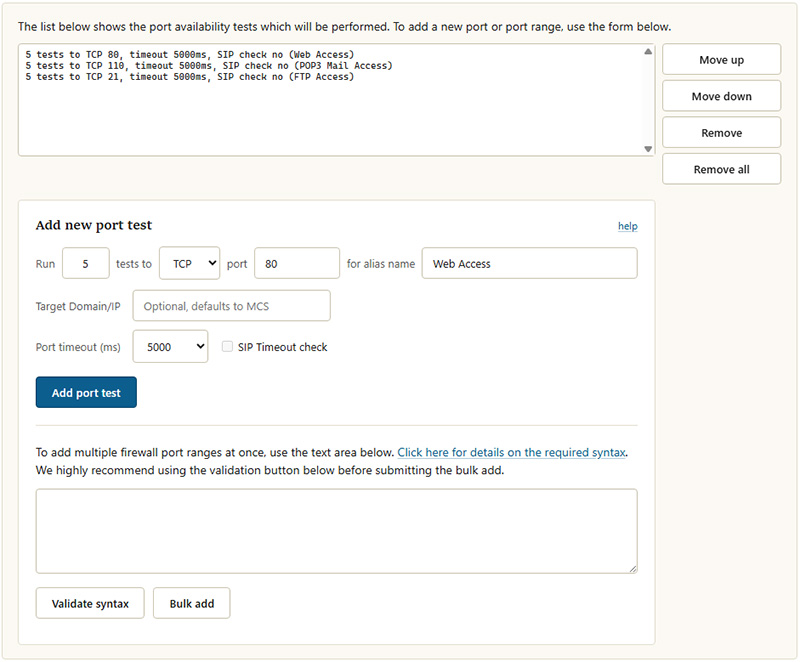 Firewall test configuration options
