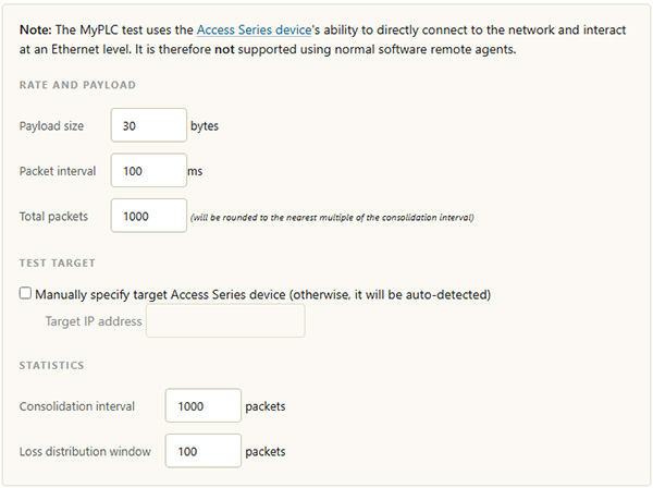 PLC test configuration options