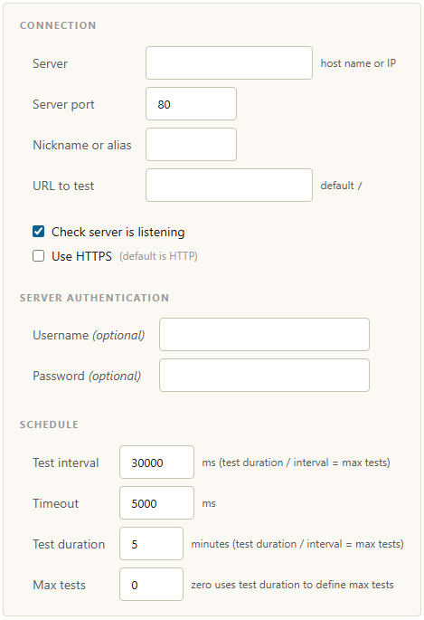 Web test configuration options