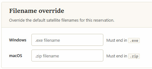 Filename override section: Windows and macOS satellite filenames