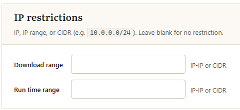 IP restrictions section: download and run IP ranges