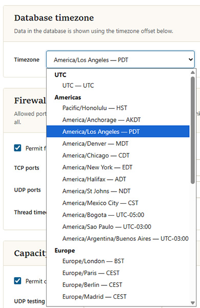 Database timezone settings