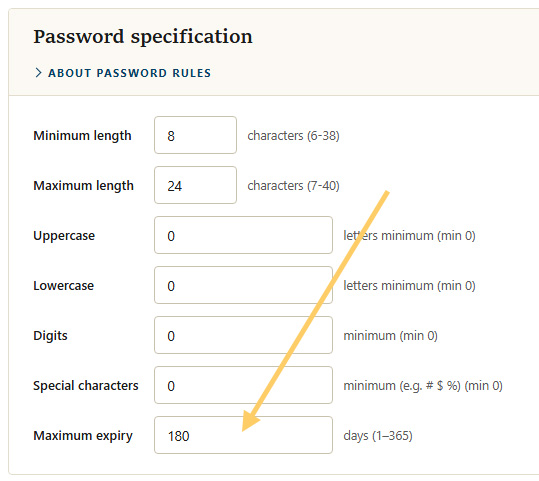 Maximum expiry setting on the server security page
