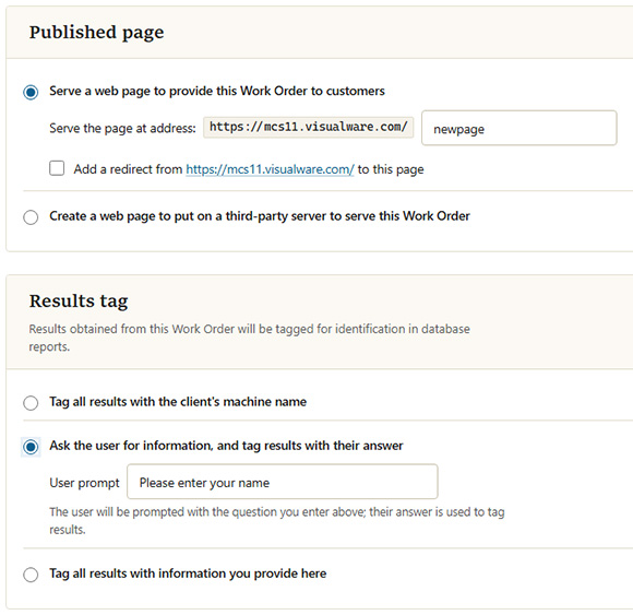Publish settings for an existing work order