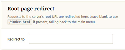 Root page redirect settings