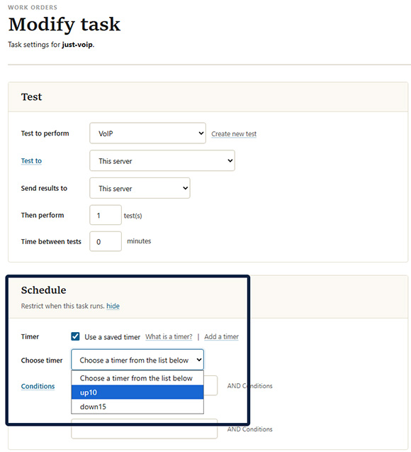 Calendar section with timer checkbox and sync timer drop-down