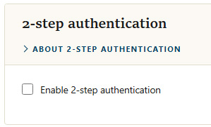 Enable 2-step authentication checkbox on the Security Settings page