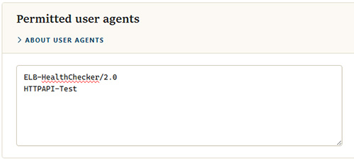 Permitted user agents text area with example entries